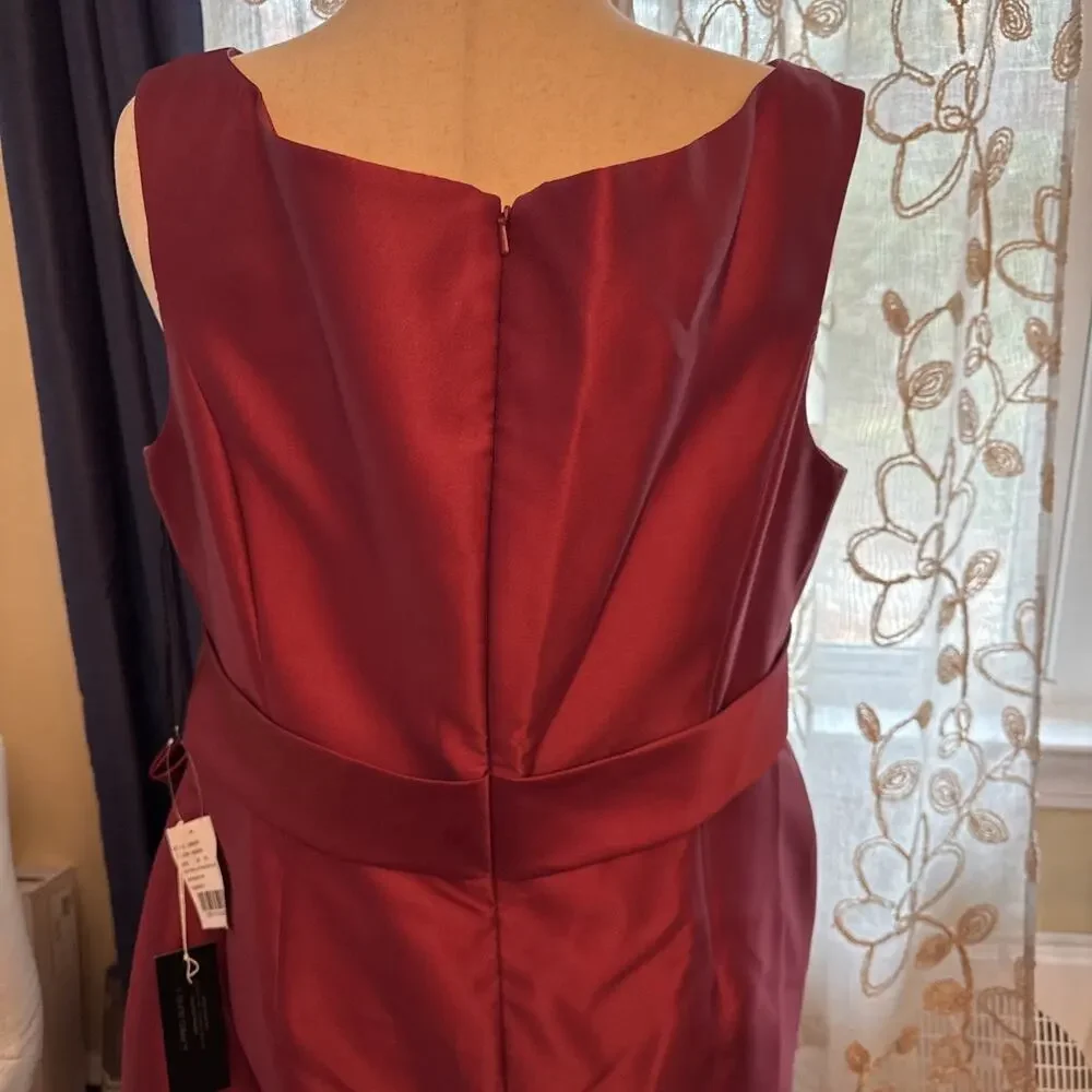 Alfred Sung Off -Shoulder Burgundy Satin Gown With Sash, Size 20, NWT D802S - Picture 7 of 13